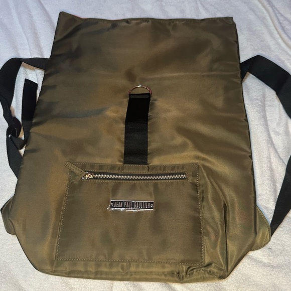 Jean Paul Gaultier PARFUM Olive Green Nylon Backpack | NWOT | Orange Interior - Picture 7 of 8